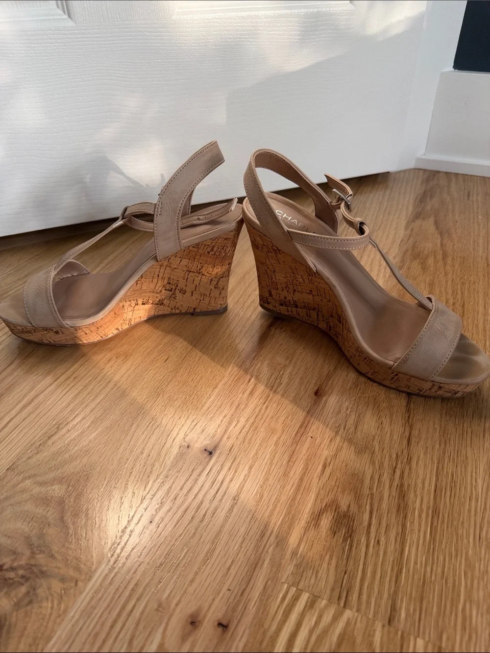 Charles By Charles David Neutral Tan Cork Wedge Sandals